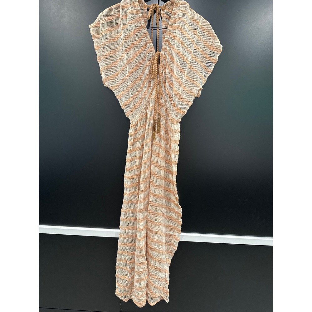 Surf Gypsy Warm Sand Ivory Striped Knit Beach‎ Cover Up Dress G13917 Small NWT